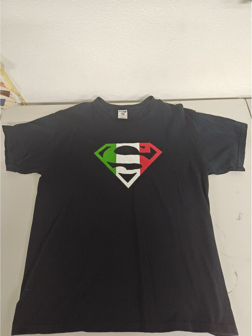 Superman Italy Italian Flag Logo T Shirt Black Jerzees Large